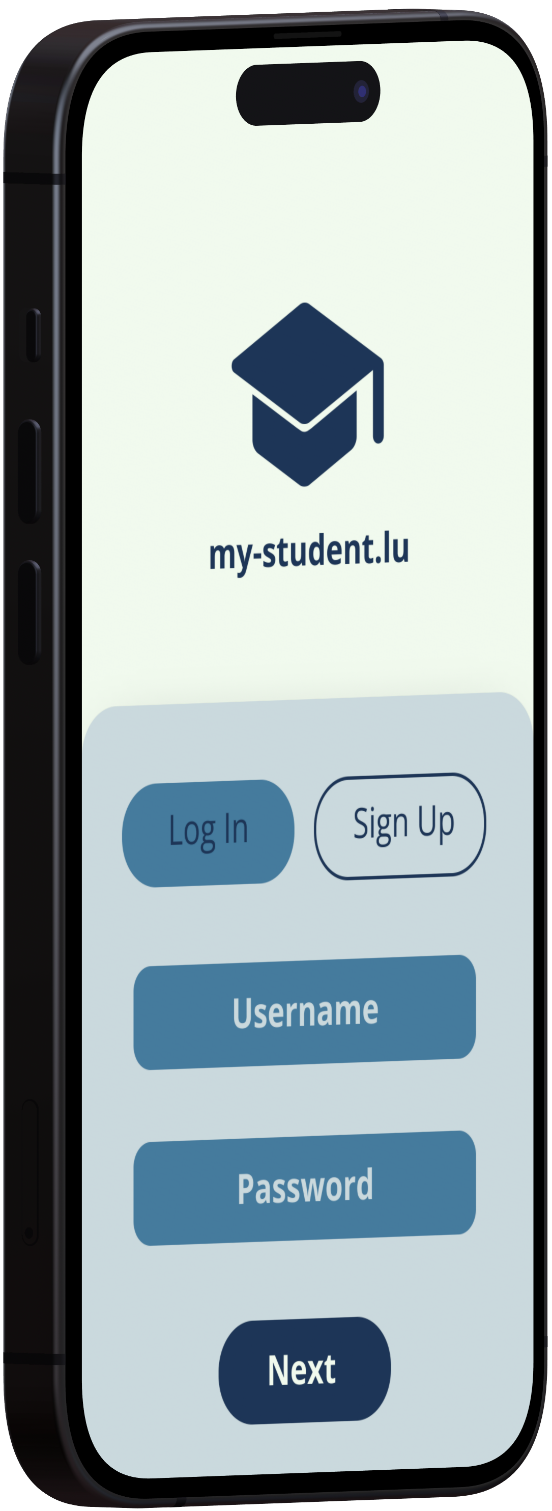 An image of a mockup of the app in the login menu.